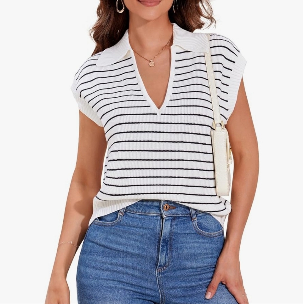Striped V-Neck Knit Vest NWT Sz M